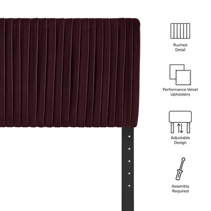 Eloise headboard in burgundy stain-resistant performance velvet with ruched detail by Modway on Tampa Home & Garden Store