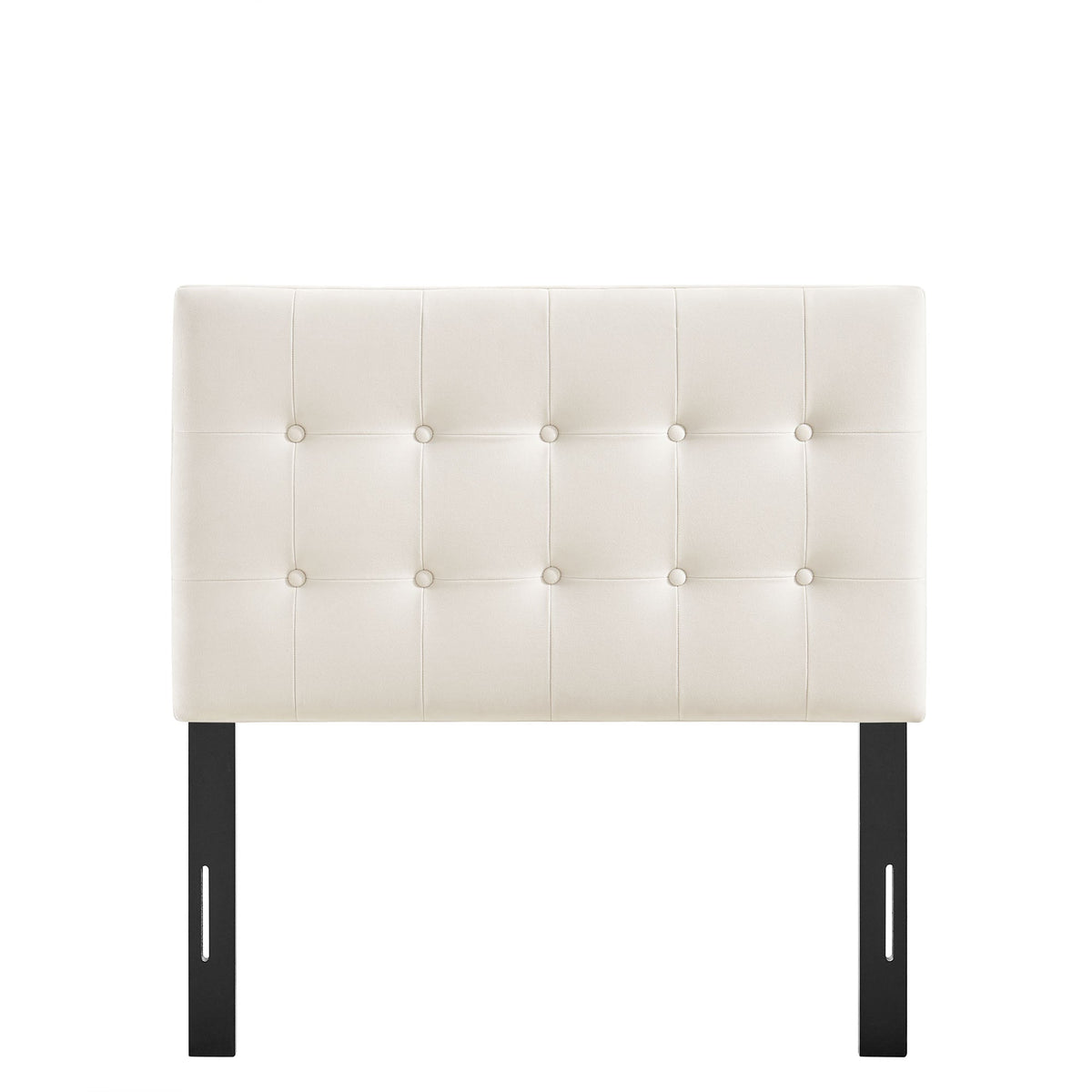 Headboard Emily Stain-Resistant Velvet by Modway, cream tufted with grid panels and black legs on Tampa Home & Garden Store
