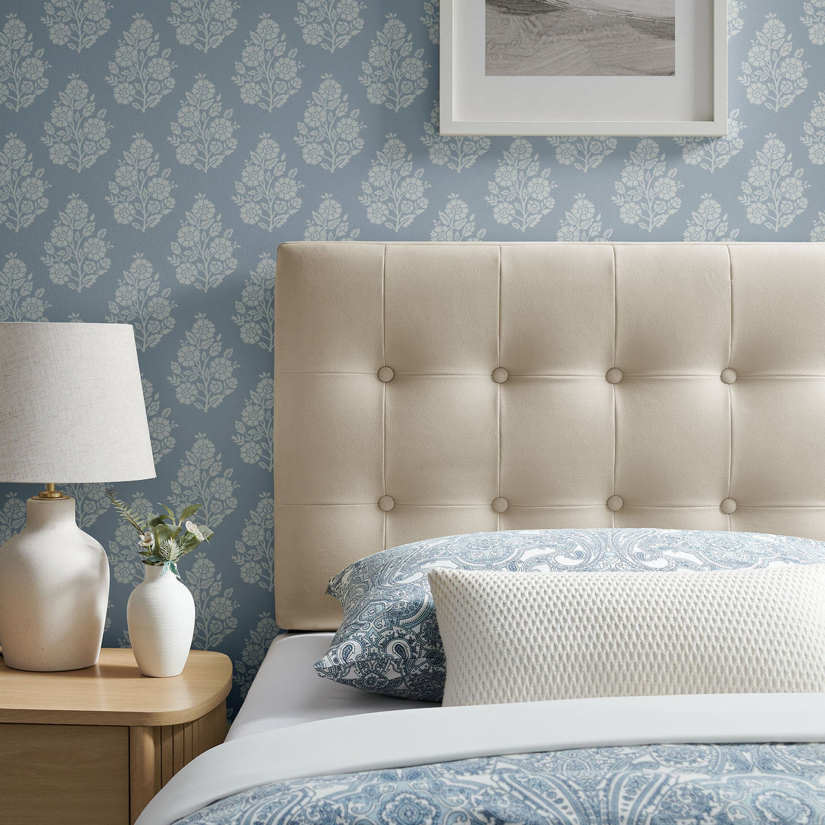 Emily Stain-Resistant Performance Velvet Headboard by Modway, beige tufted headboard on Tampa Home & Garden Store