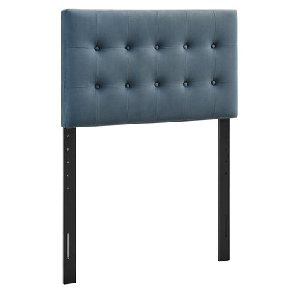 Headboard Emily Stain-Resistant Velvet in blue tufted fabric with metal legs Modway on Tampa Home & Garden Store