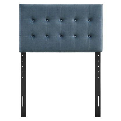 Emily Stain-Resistant Performance Velvet Headboard in blue velvet with tufted square panels by Modway on Tampa Home & Garden Store