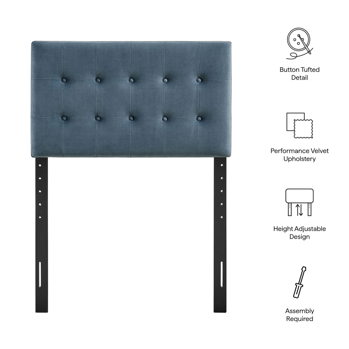 Emily Stain-Resistant Performance Velvet Headboard by Modway blue tufted button details on Tampa Home & Garden Store