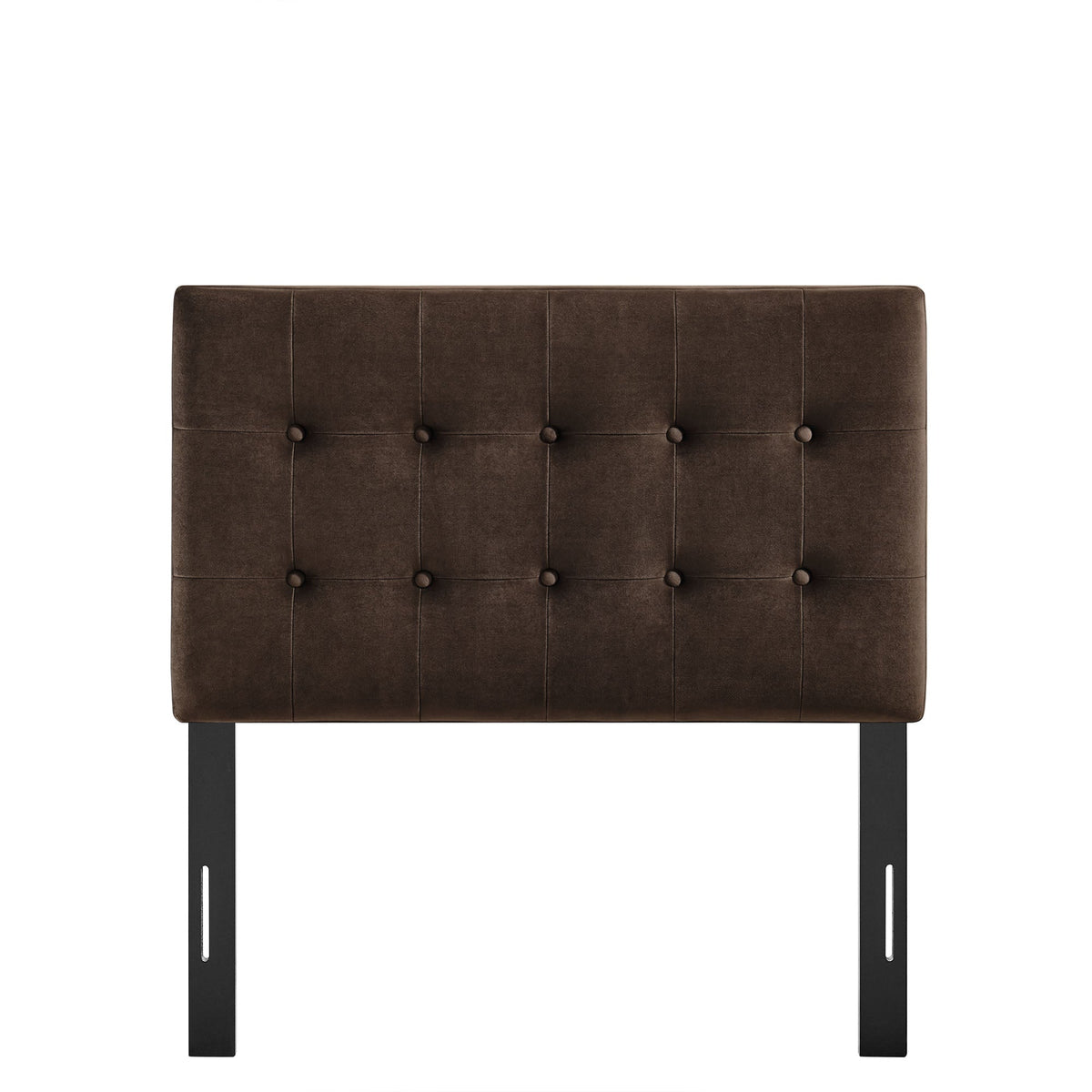 Emily Stain-Resistant Performance Velvet Headboard in brown with tufted grid and black legs on Tampa Home & Garden Store