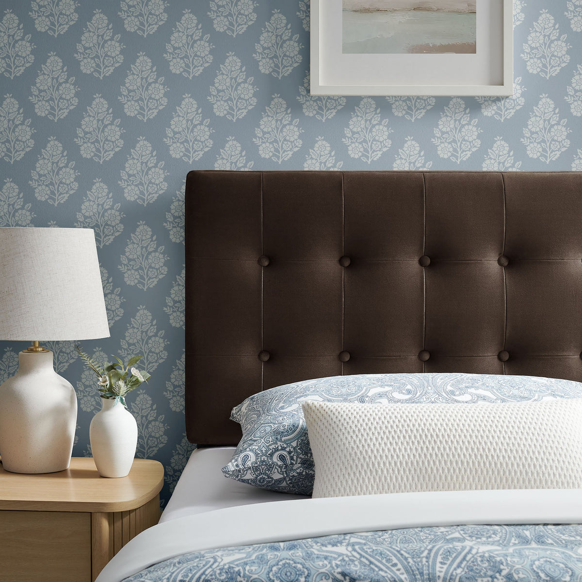 Emily Stain-Resistant Performance Velvet Headboard by Modway, brown tufted upholstery on Tampa Home & Garden Store