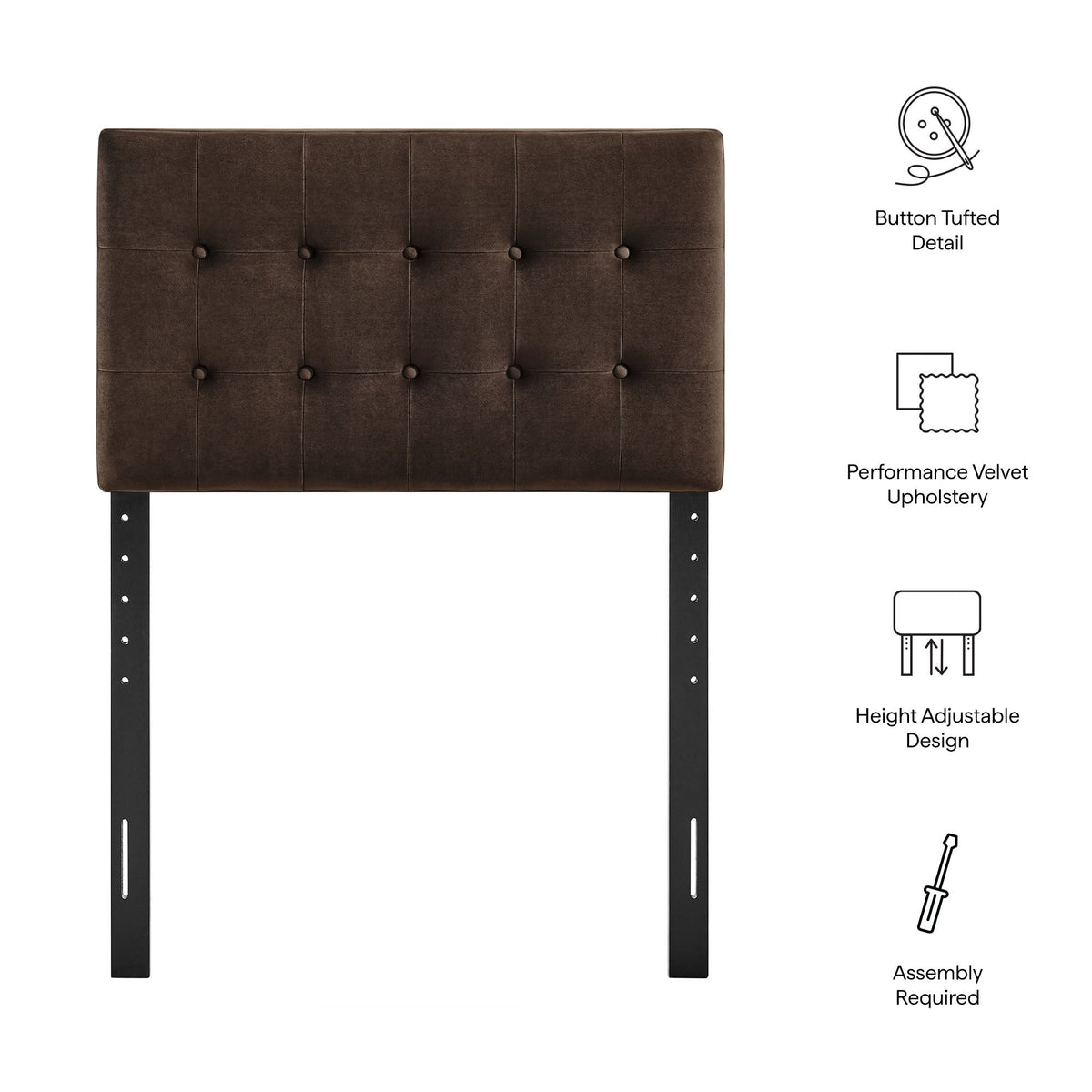 Emily Stain-Resistant Performance Velvet Headboard by Modway in brown with square button tufting on Tampa Home & Garden Store