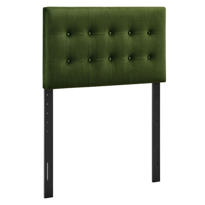 Headboard Emily Stain-Resistant Velvet by Modway green tufted panels and black metal legs on Tampa Home & Garden Store