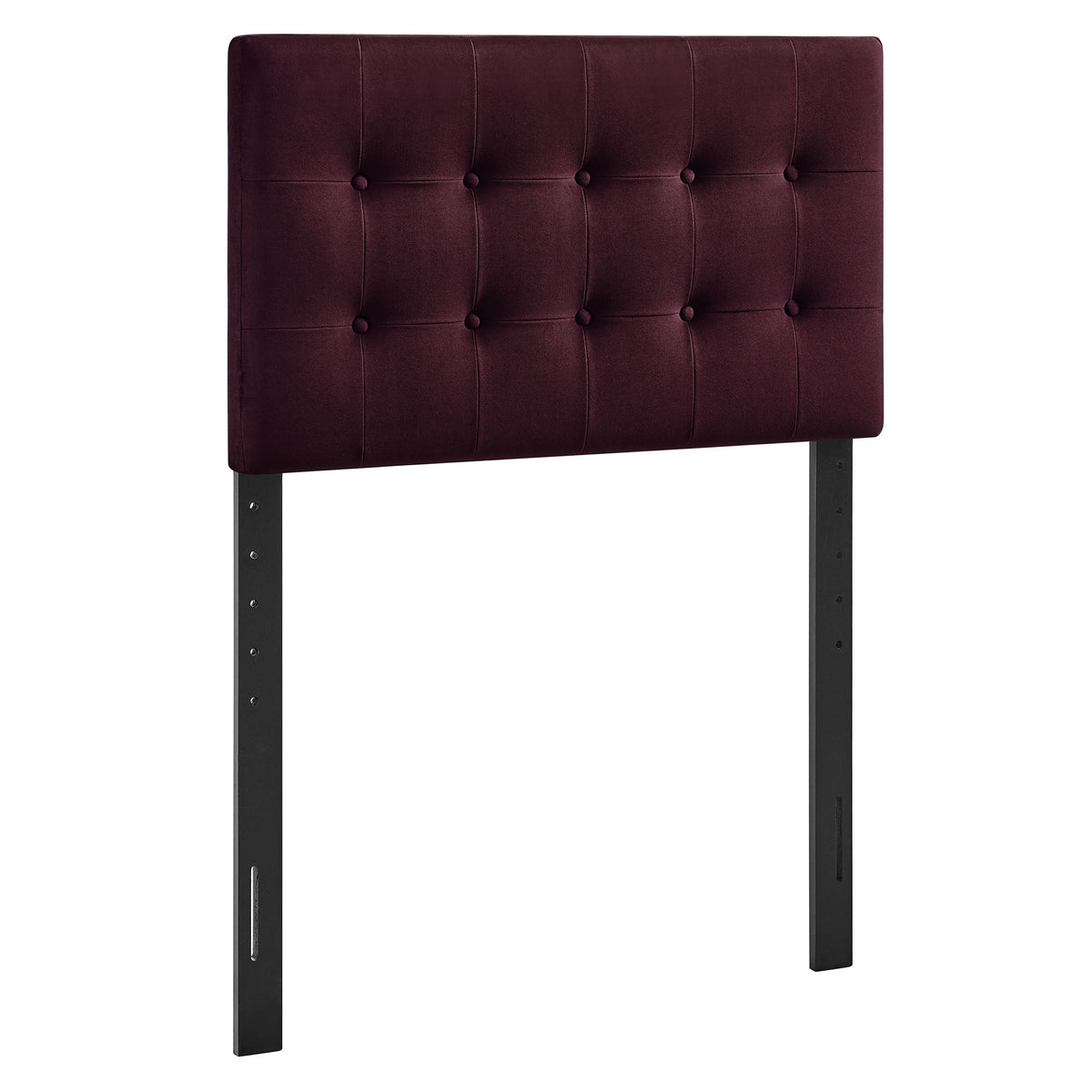 Emily Stain-Resistant Velvet Headboard by Modway, burgundy tufted with black metal legs on Tampa Home & Garden Store