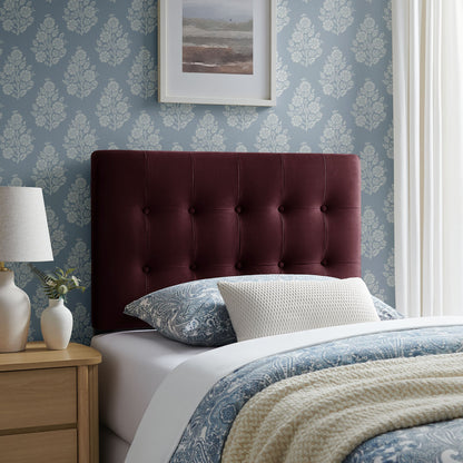 Emily Stain-Resistant Performance Velvet Headboard in deep burgundy, tufted profile on Tampa Home & Garden Store