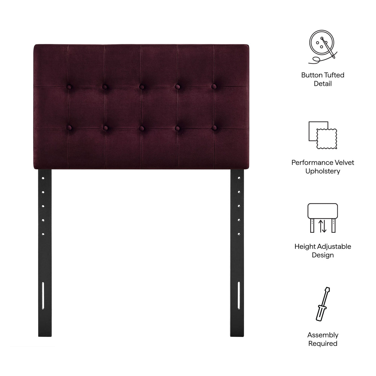 Emily Stain-Resistant Performance Velvet Headboard burgundy with button tufting on Tampa Home & Garden Store