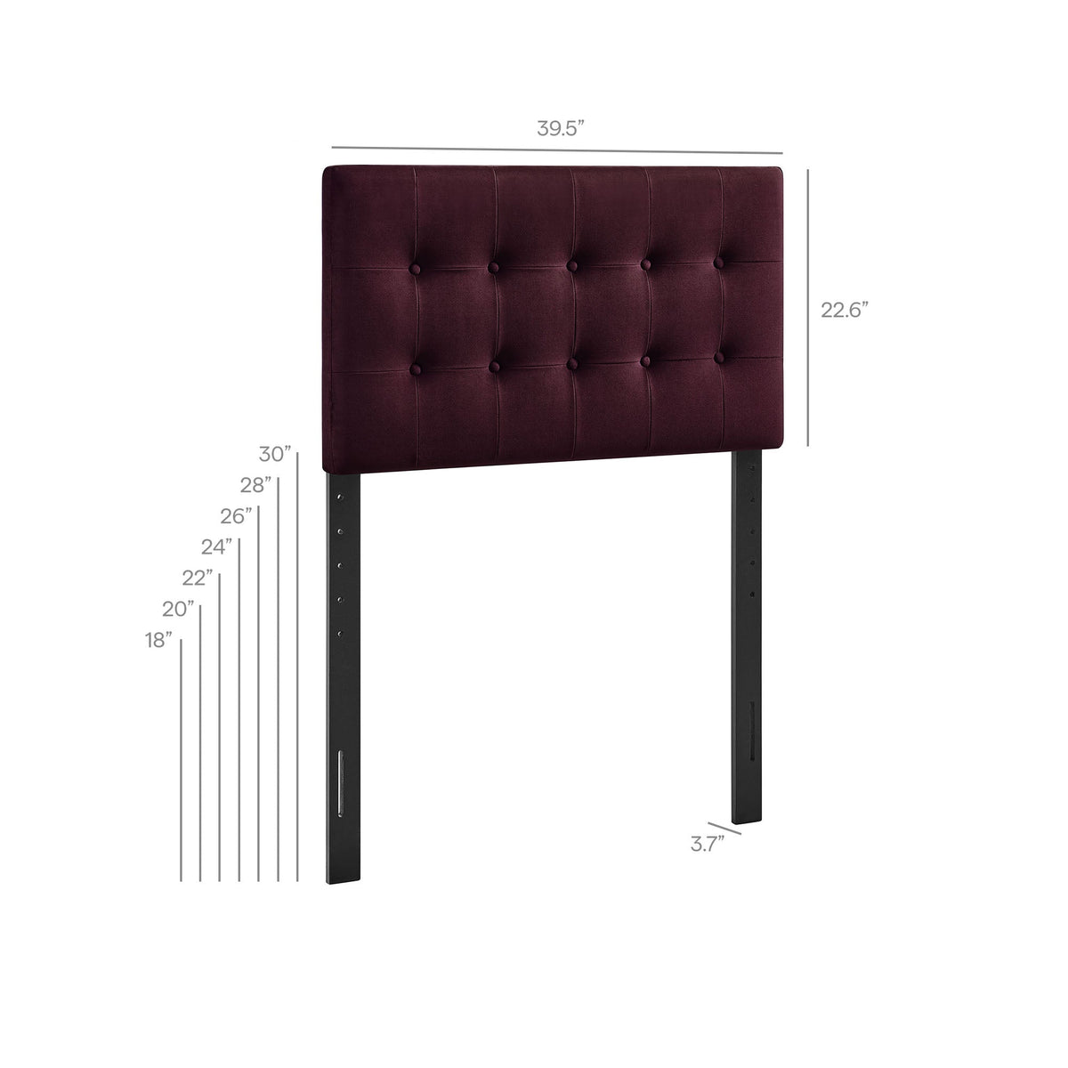 Emily Stain-Resistant Velvet Headboard burgundy tufted with buttons on metal legs on Tampa Home & Garden Store