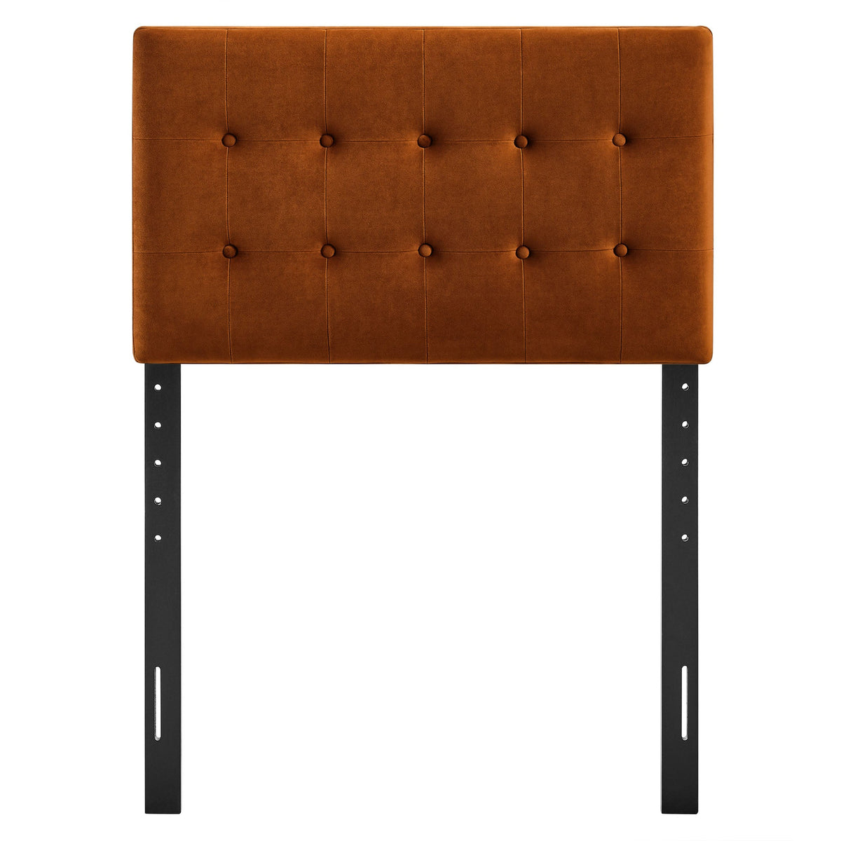 Emily Stain-Resistant Performance Velvet Headboard orange with tufted button grid and metal legs on Tampa Home & Garden Store