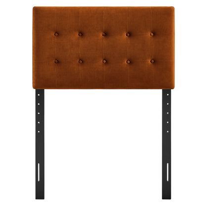 Emily Stain-Resistant Performance Velvet Headboard orange with tufted button grid and metal legs on Tampa Home & Garden Store