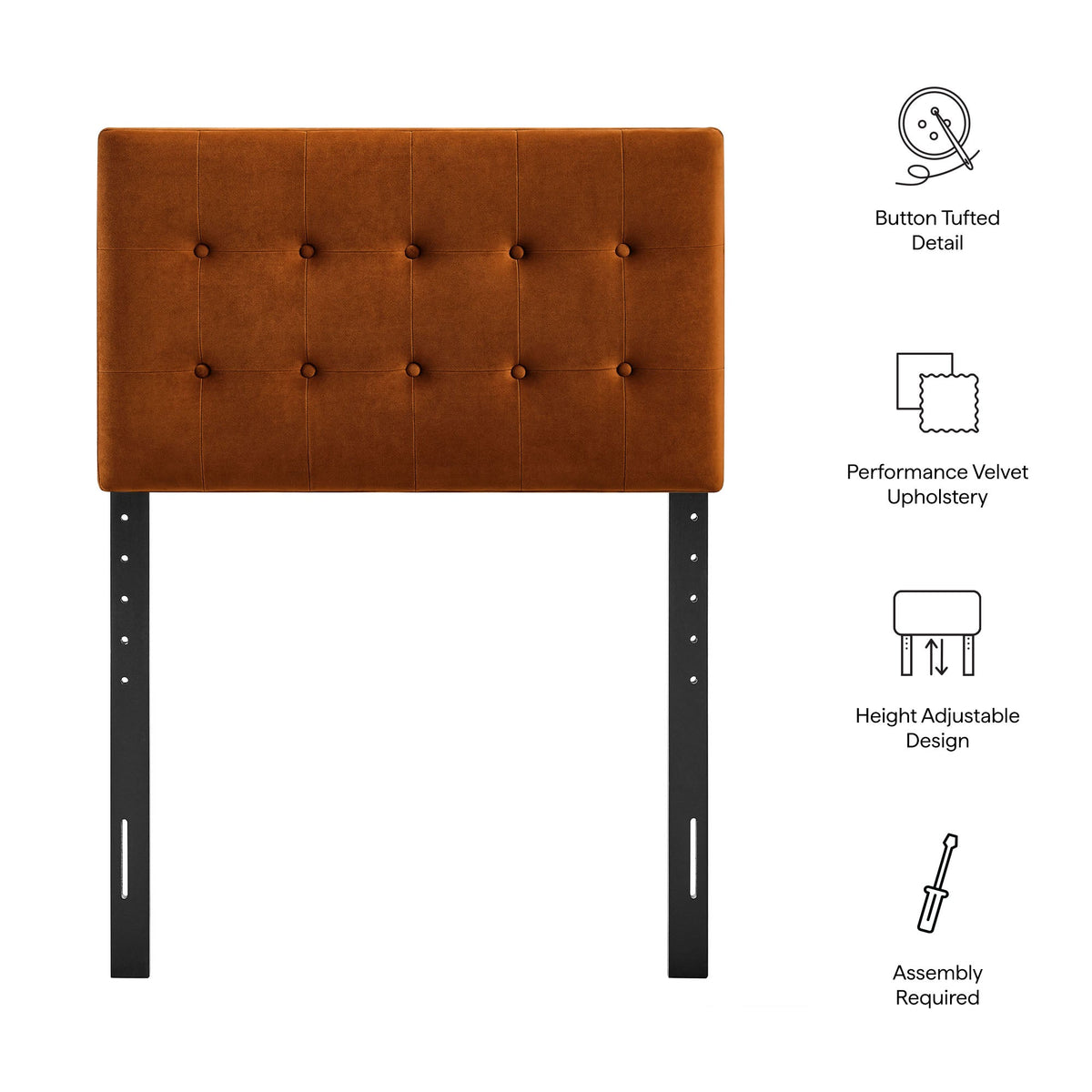 Emily Stain-Resistant Performance Velvet Headboard by Modway in orange with button tufting on Tampa Home & Garden Store