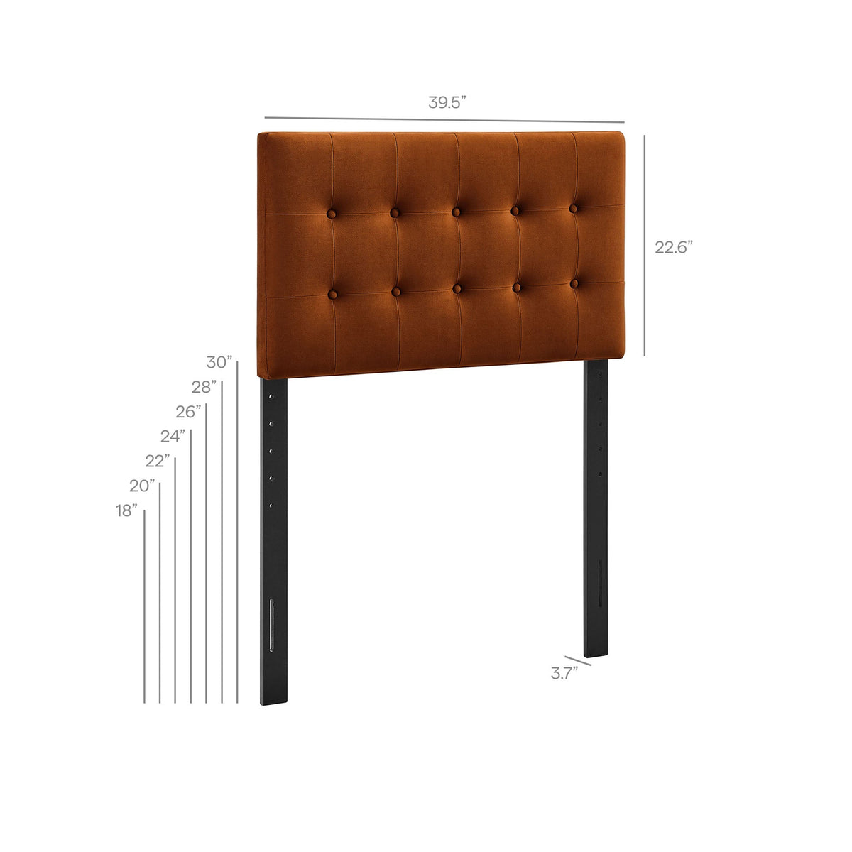 Headboard Emily Stain-Resistant Velvet by Modway in burnt orange, tufted with metal legs on Tampa Home & Garden Store