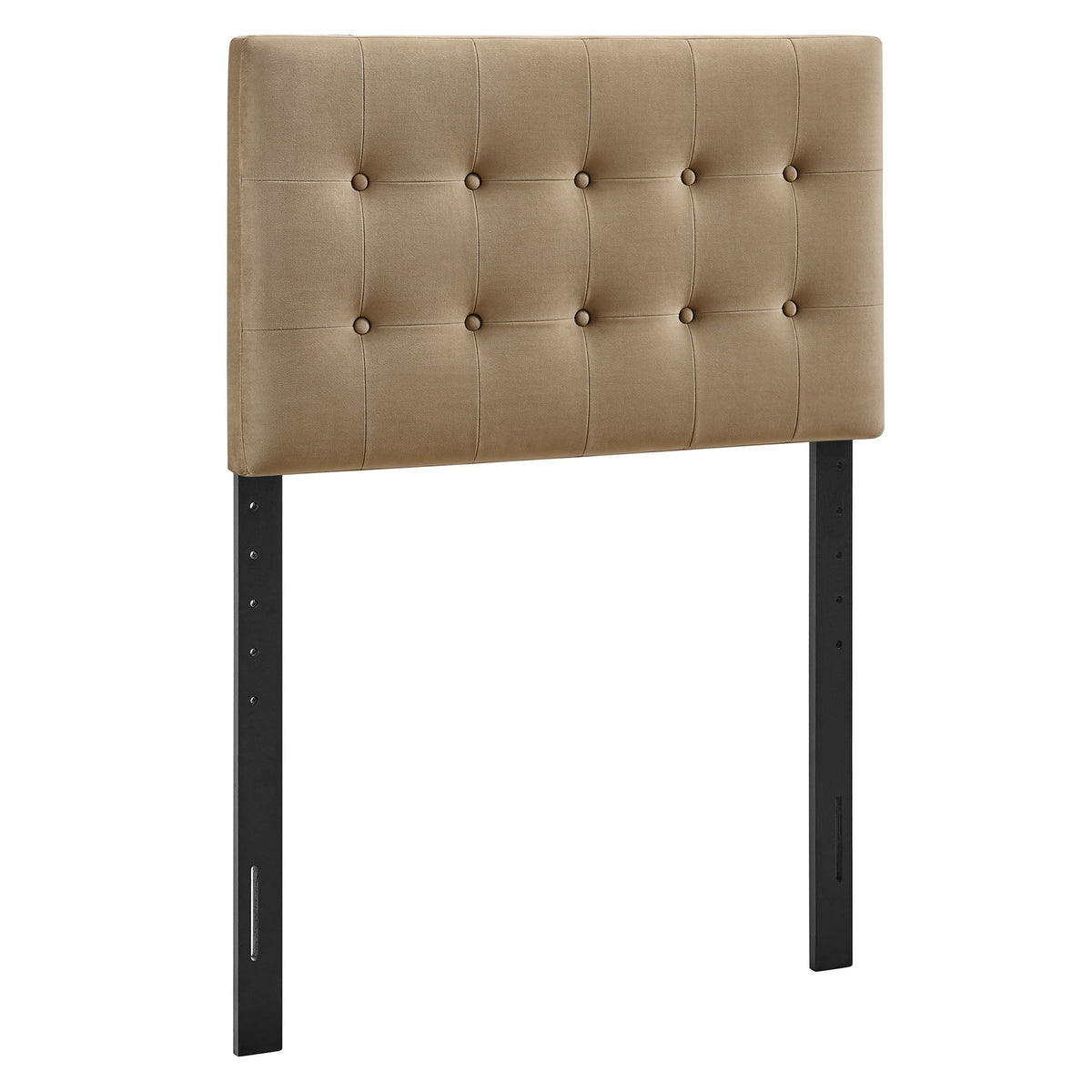Emily Stain-Resistant Velvet Headboard by Modway, tufted with button grid and black metal legs on Tampa Home & Garden Store