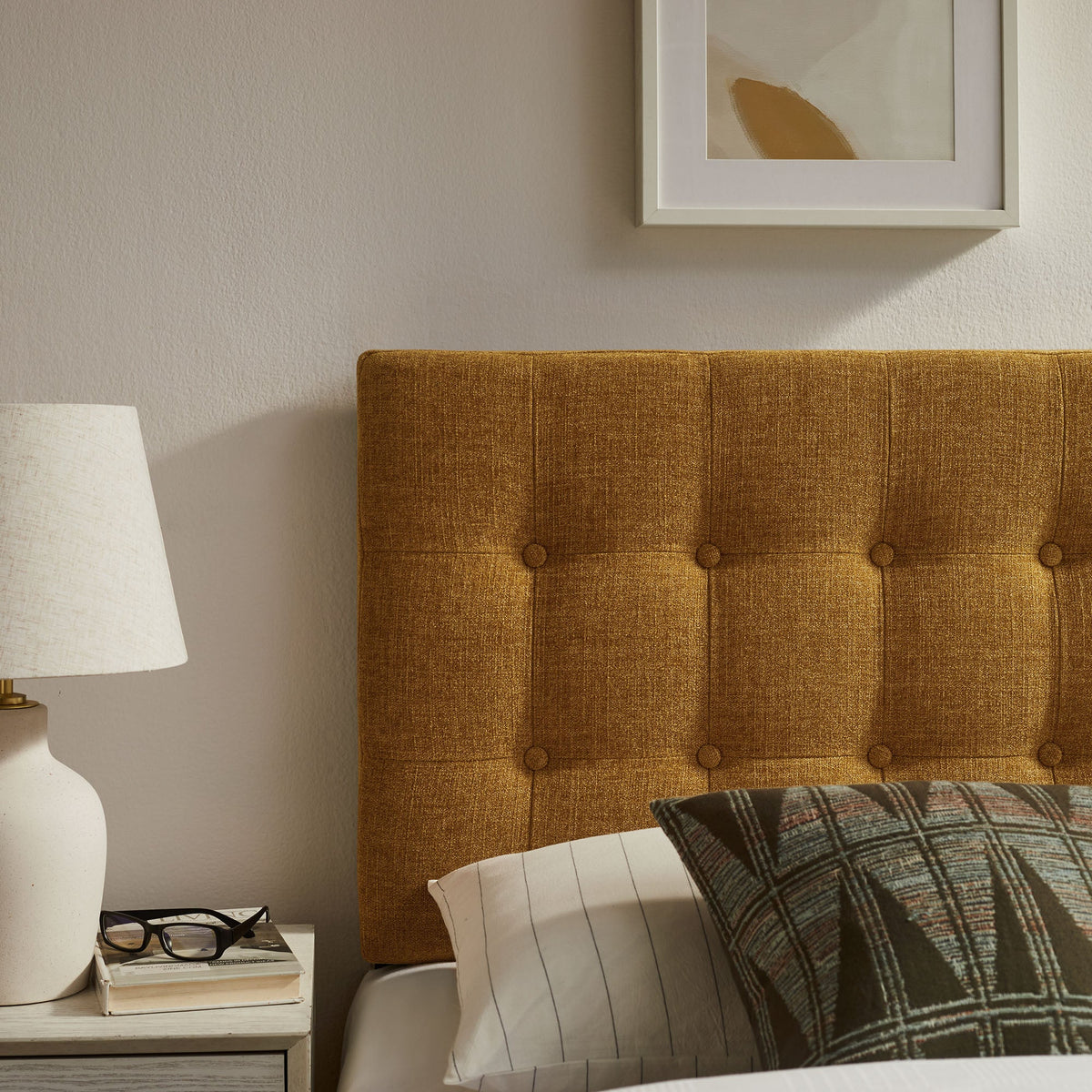 Emily Fabric Upholstered Headboard rust-brown textured tufted fabric on Tampa Home & Garden Store