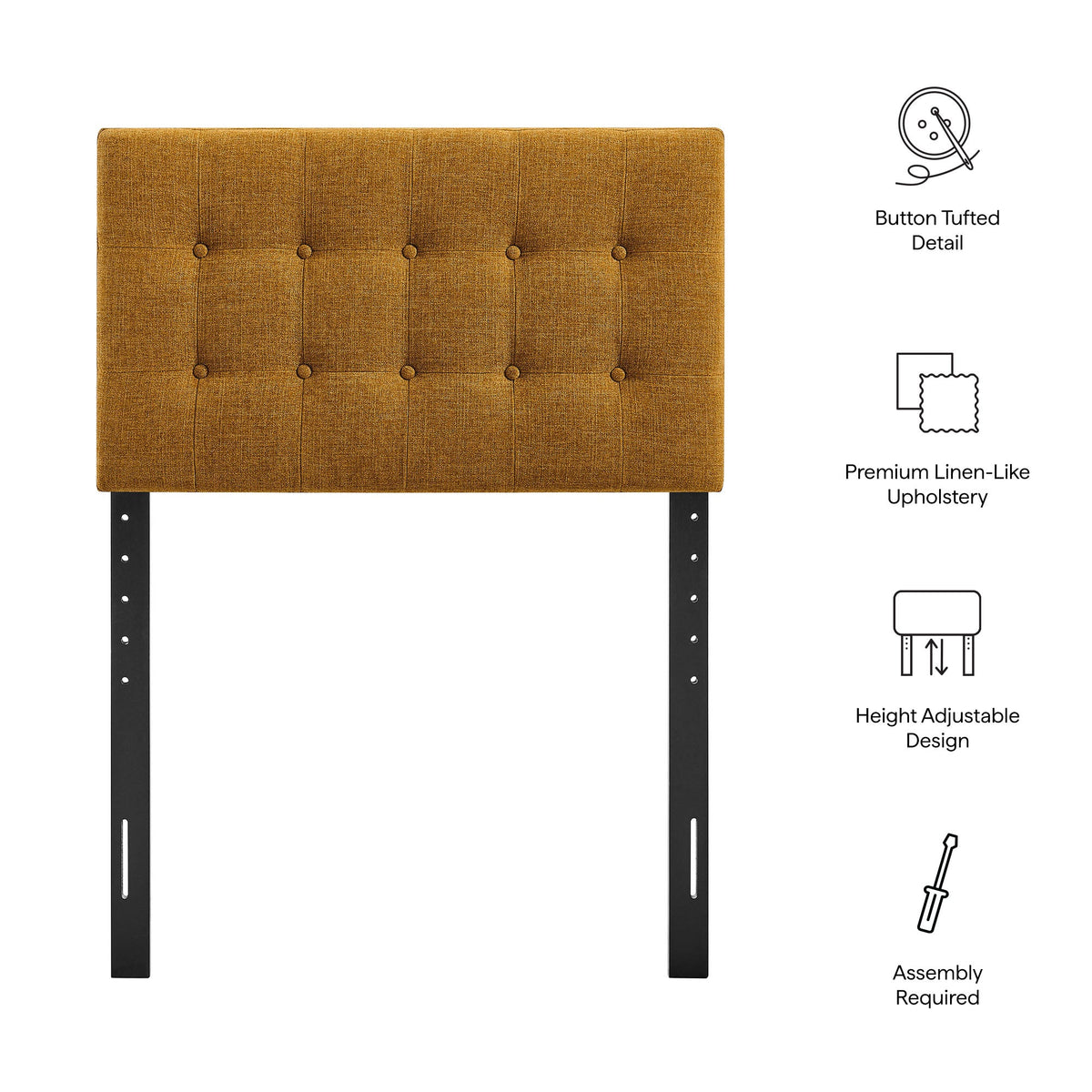 Emily Fabric Upholstered Headboard mustard yellow fabric with button tufting HouseOfZazla on Tampa Home & Garden Store
