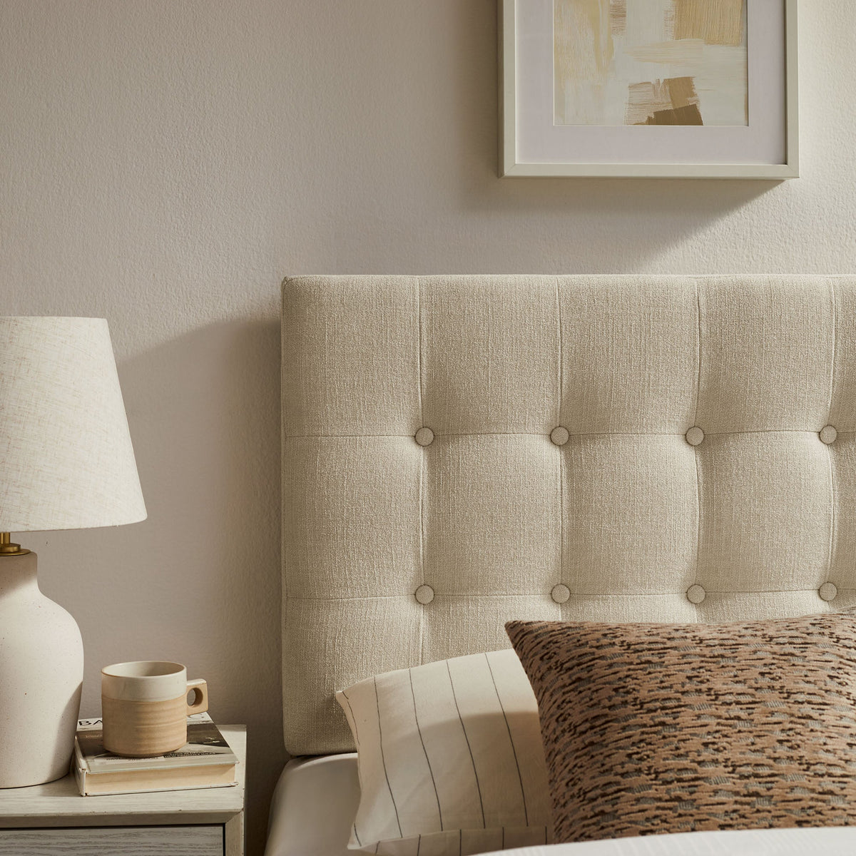Emily Fabric Upholstered Headboard beige tufted by HouseOfZazla on Tampa Home & Garden Store