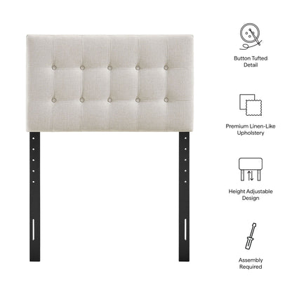 Emily Fabric Upholstered Headboard beige linen-like fabric with button tufting HouseOfZazla on Tampa Home & Garden Store