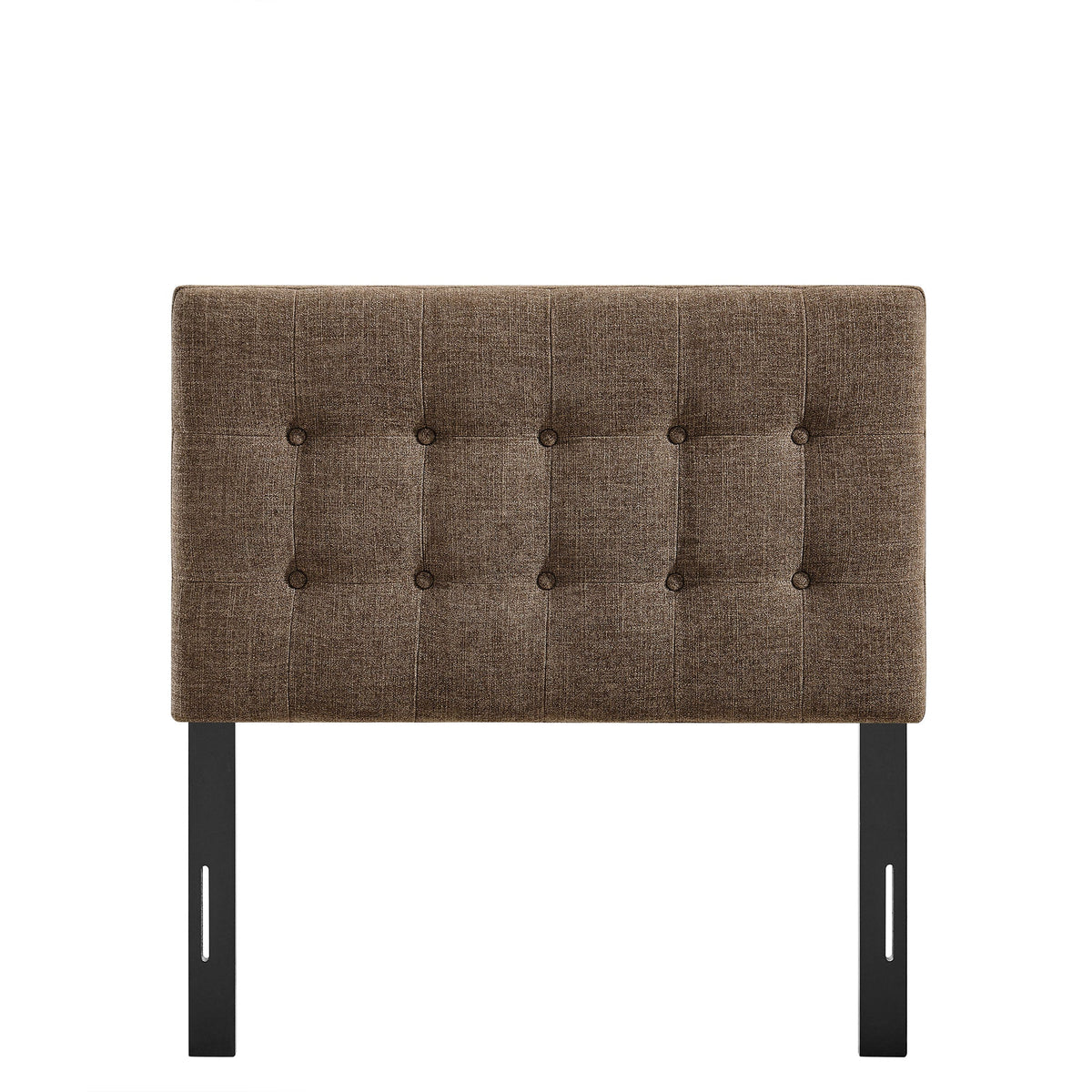 Emily Fabric Upholstered Headboard by HouseOfZazla, brown tufted fabric, metal legs on Tampa Home & Garden Store