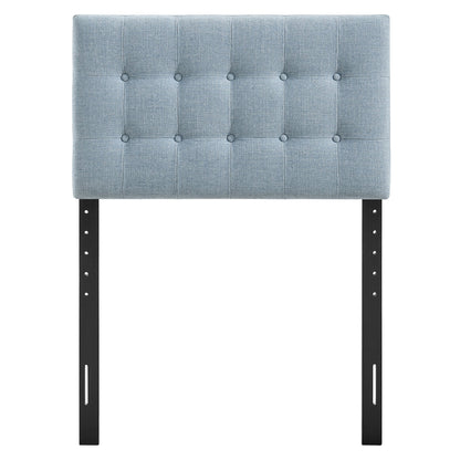 Emily Fabric Upholstered Headboard blue button-tufted grid panels with black metal legs on Tampa Home & Garden Store