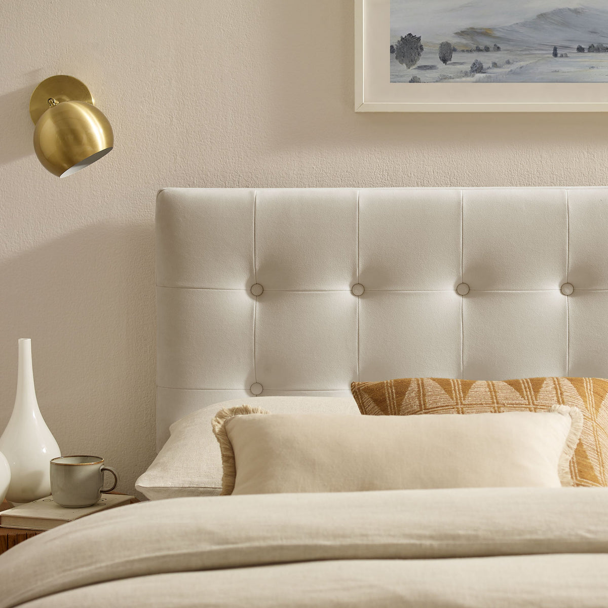 Emily Stain-Resistant Velvet Headboard by Modway, beige tufted, HouseOfZazla on Tampa Home & Garden Store