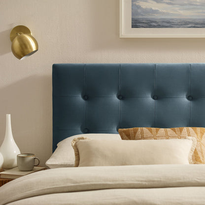Emily Stain-Resistant Performance Velvet Headboard in deep blue velvet, tufted grid panels on Tampa Home & Garden Store