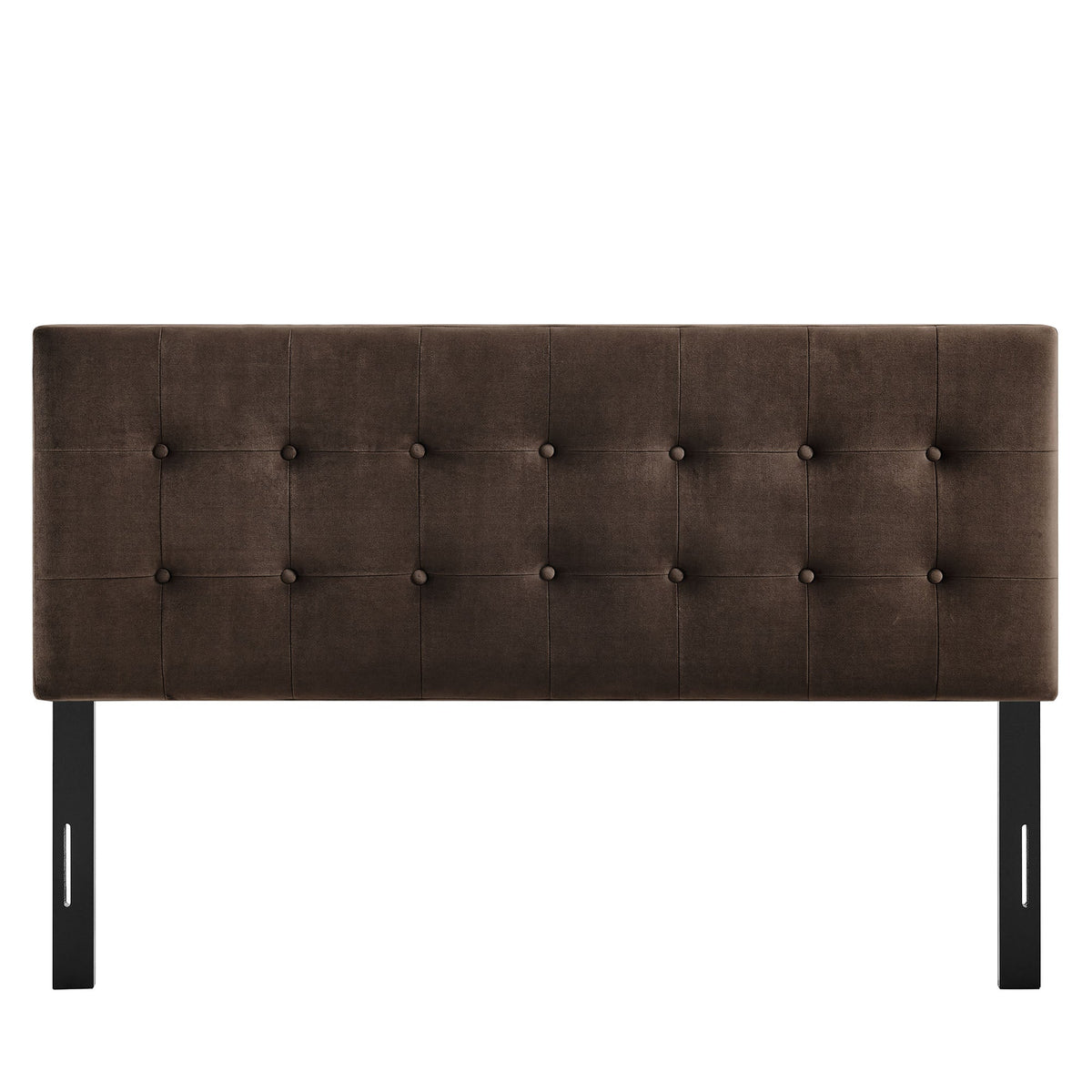 Emily Stain-Resistant Performance Velvet Headboard, brown tufted velvet with black legs on Tampa Home & Garden Store