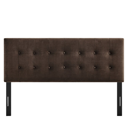 Emily Stain-Resistant Performance Velvet Headboard, brown tufted velvet with black legs on Tampa Home & Garden Store