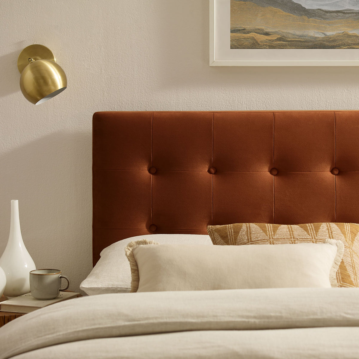 Emily Stain-Resistant Performance Velvet Headboard by Modway, brown tufted panel design on Tampa Home & Garden Store
