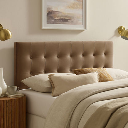 Emily Stain-Resistant Performance Velvet Headboard with tufted panels in warm tan by HouseOfZazla on Tampa Home & Garden Store