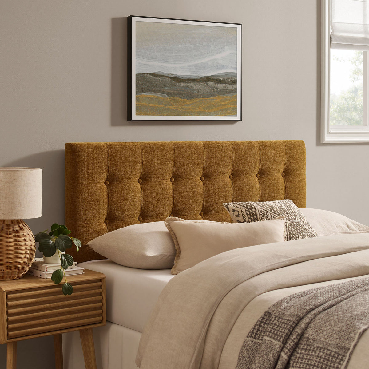 Emily Fabric Upholstered Headboard by Modway in golden-tan tufted fabric on Tampa Home & Garden Store
