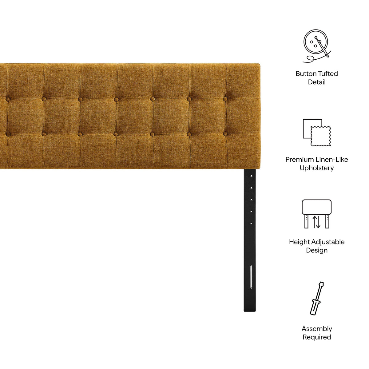 Emily Fabric Upholstered Headboard by Modway mustard gold fabric with button-tufted details on Tampa Home & Garden Store