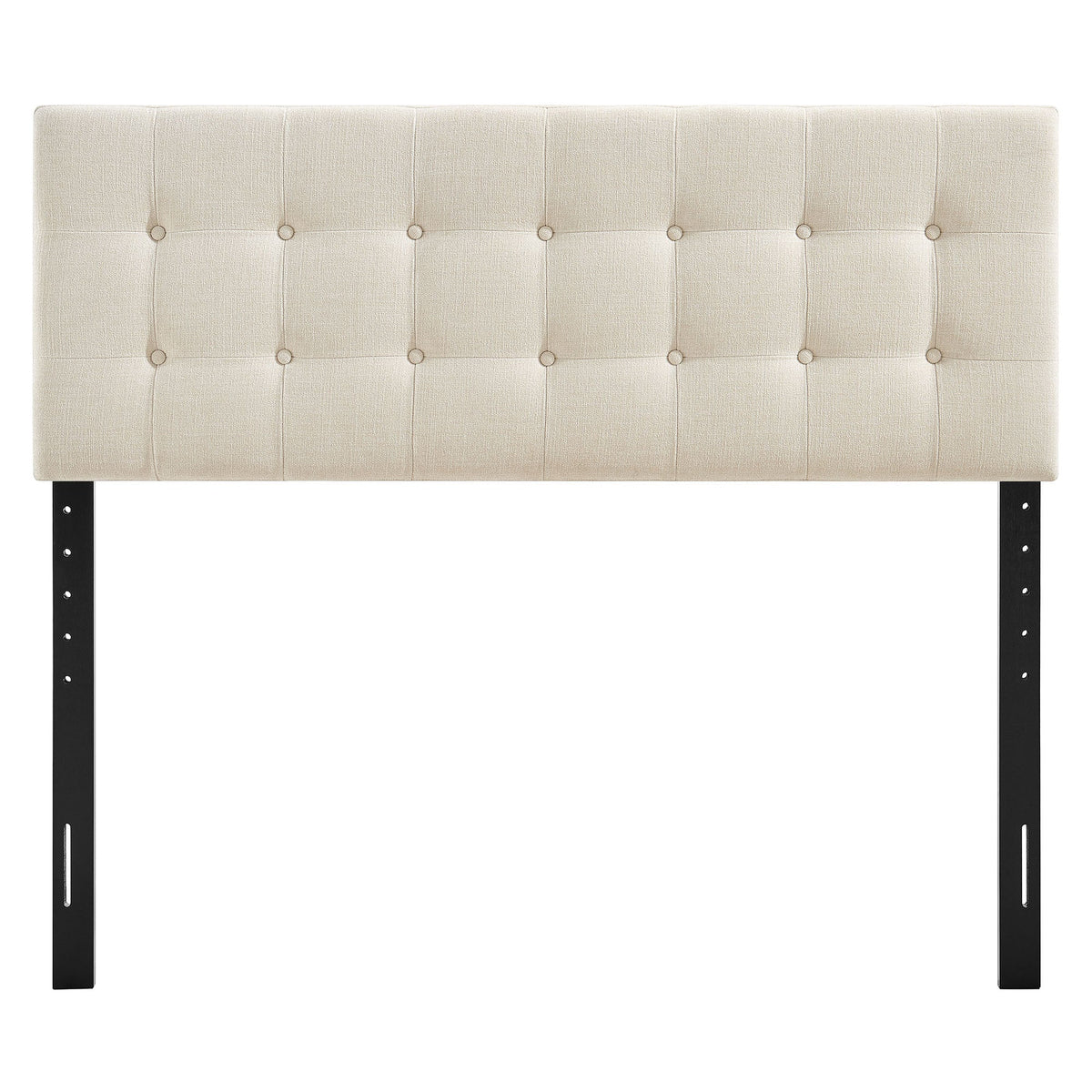 Emily Fabric Headboard beige tufted fabric with square panels and black metal legs by Modway on Tampa Home & Garden Store