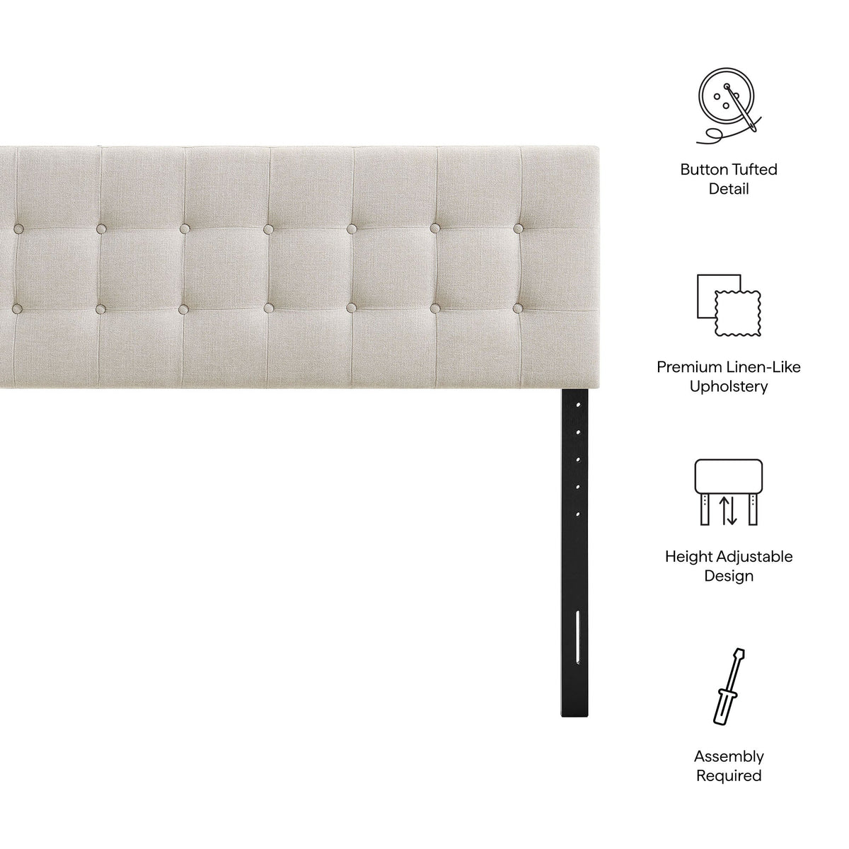 Emily fabric upholstered headboard beige linen-like fabric with button tufting by HouseOfZazla on Tampa Home & Garden Store