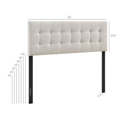 Emily Fabric Upholstered Headboard beige tufted fabric with button accents and black metal legs on Tampa Home & Garden Store