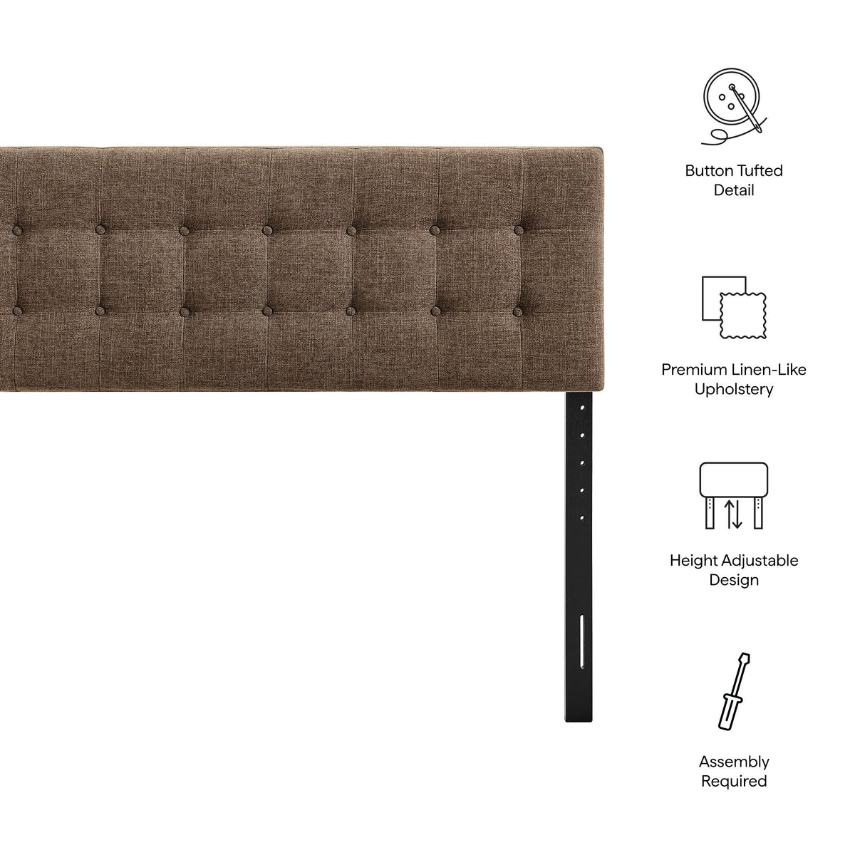 Emily fabric upholstered headboard in brown linen-like fabric with button tufting by Modway on Tampa Home & Garden Store
