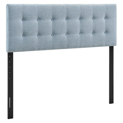 Emily Fabric Upholstered Headboard blue fabric with button tufting by Modway on black metal legs on Tampa Home & Garden Store