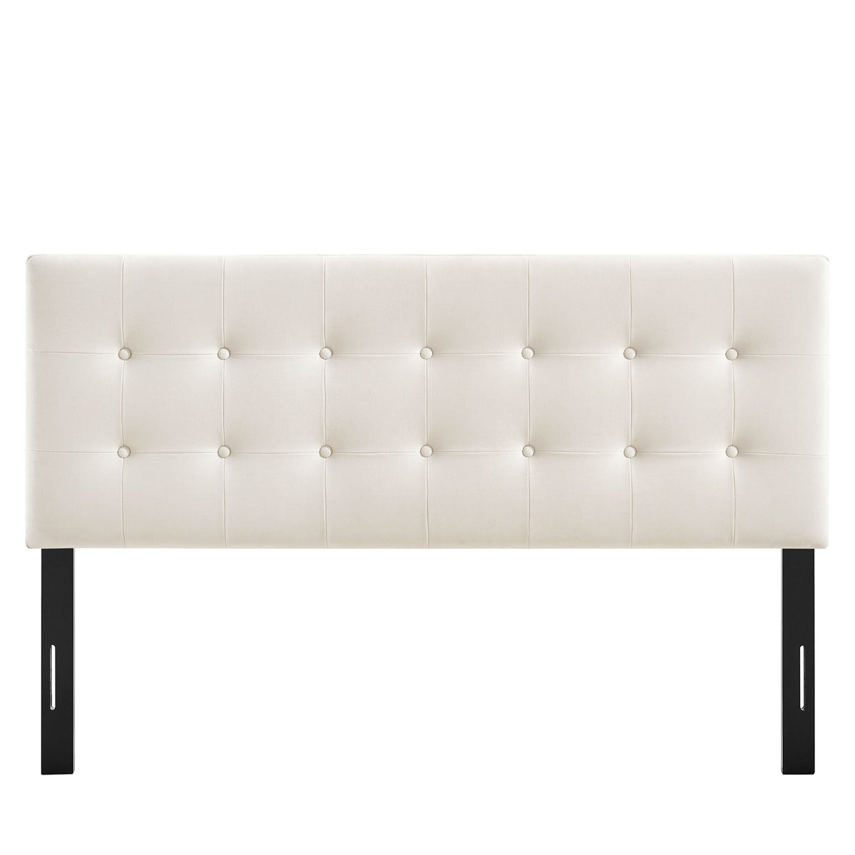 Emily Stain-Resistant Velvet Headboard white tufted panels with black metal legs on Tampa Home & Garden Store