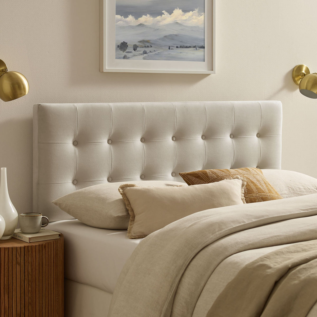 Emily Stain-Resistant Velvet Headboard in beige tufted velvet by Modway, HouseOfZazla on Tampa Home & Garden Store