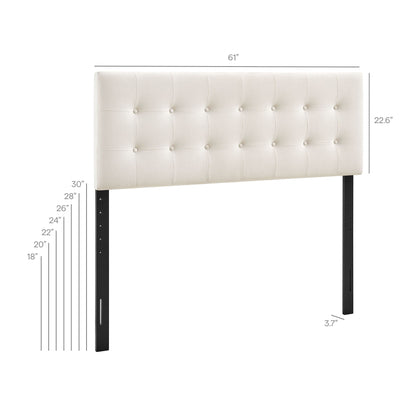 Emily Stain-Resistant Velvet Headboard by Modway, cream tufted fabric with black metal legs on Tampa Home & Garden Store