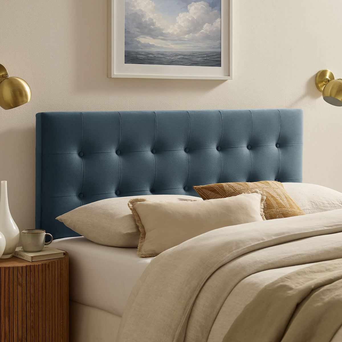 Headboard Emily Stain-Resistant Performance Velvet Headboard by Modway in blue tufted velvet on Tampa Home & Garden Store