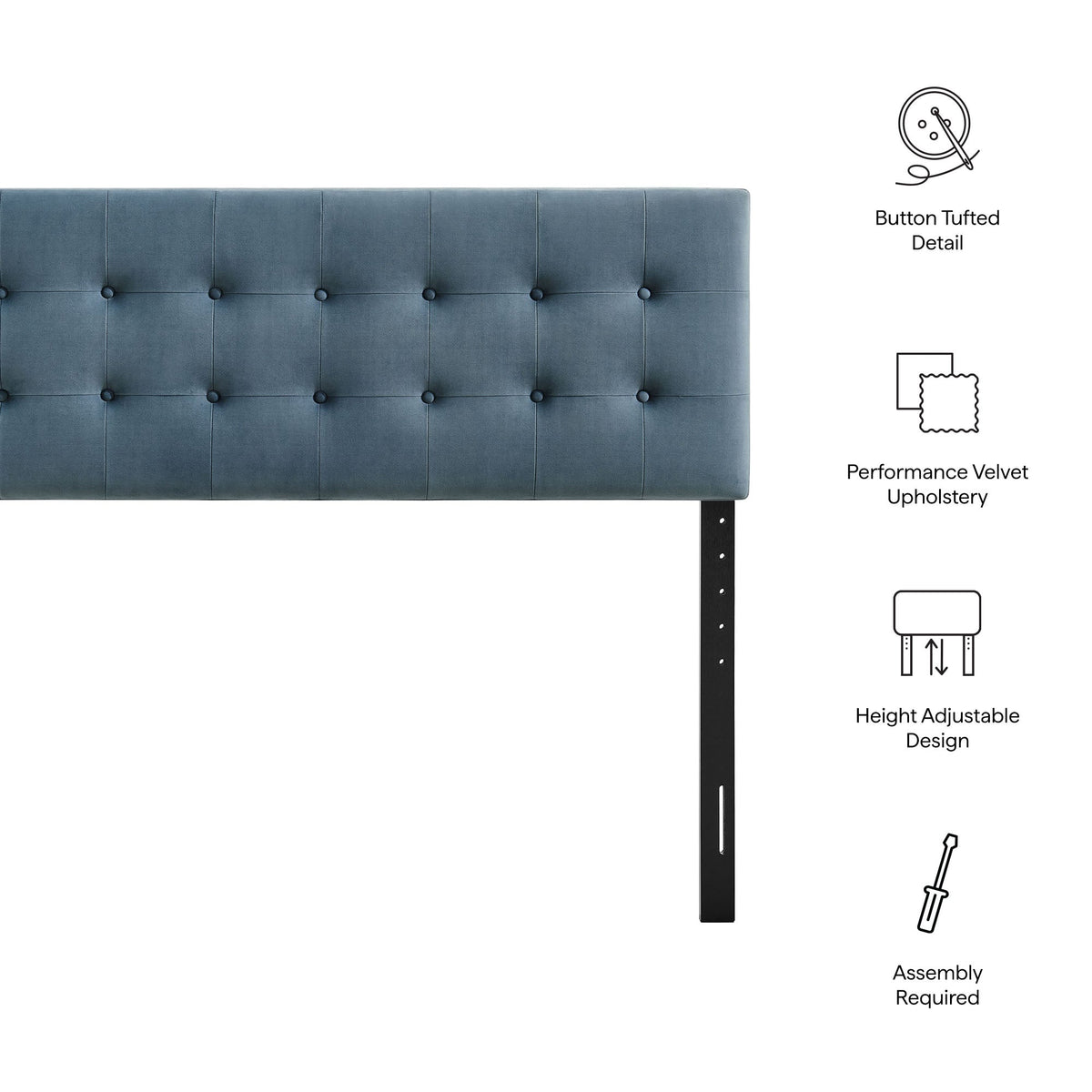 Emily Stain-Resistant Velvet Headboard by Modway in blue tufted upholstery on Tampa Home & Garden Store