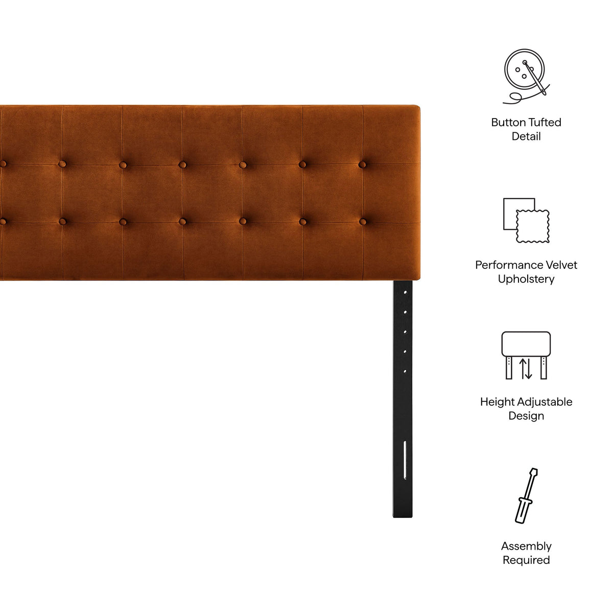 Headboard Emily Stain-Resistant Performance Velvet by Modway in copper-brown velvet on Tampa Home & Garden Store