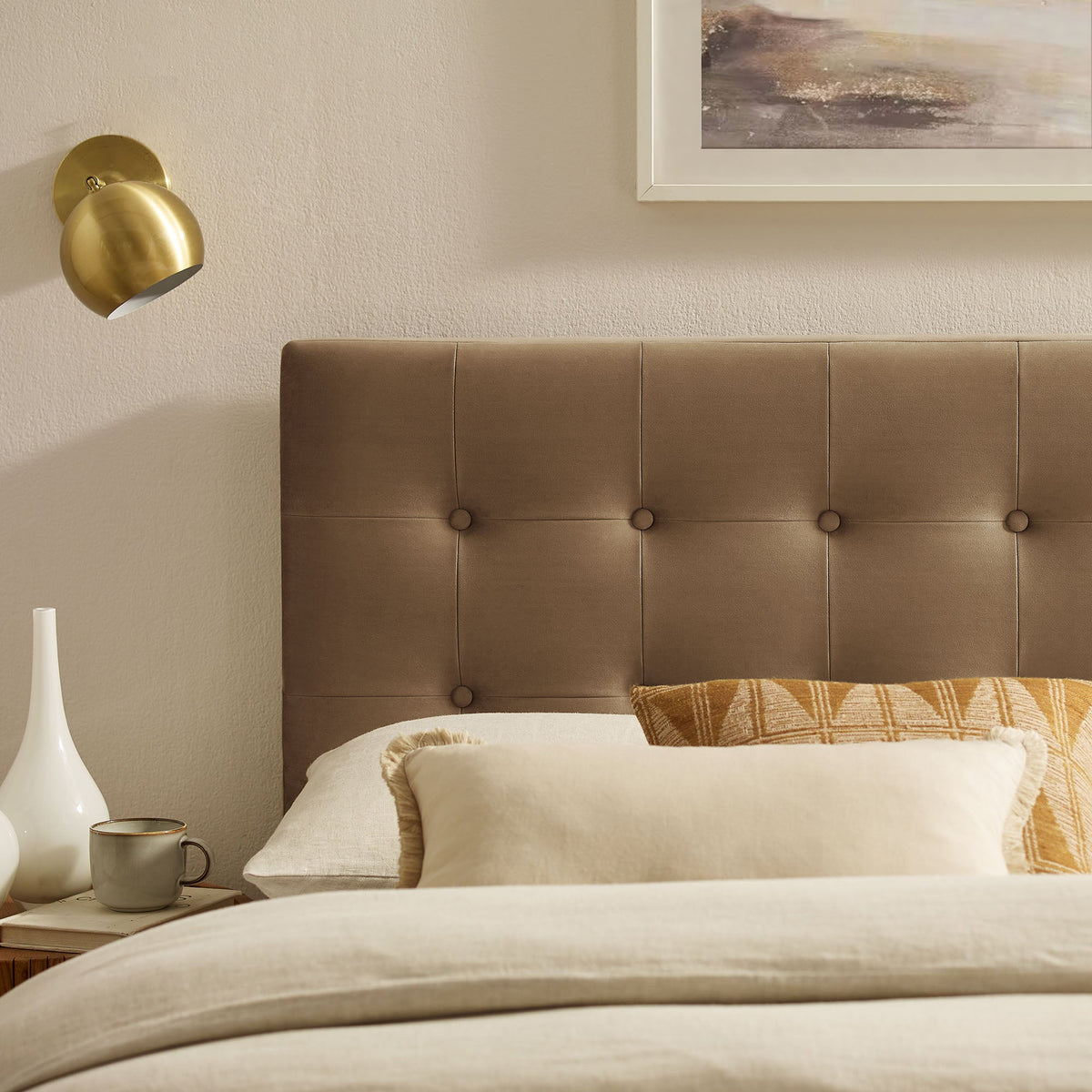 Emily Stain-Resistant Performance Velvet Headboard in brown tufted velvet by Modway on Tampa Home & Garden Store