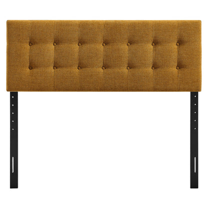 Emily Fabric Upholstered Headboard mustard tufted with button grid on black metal frame on Tampa Home & Garden Store