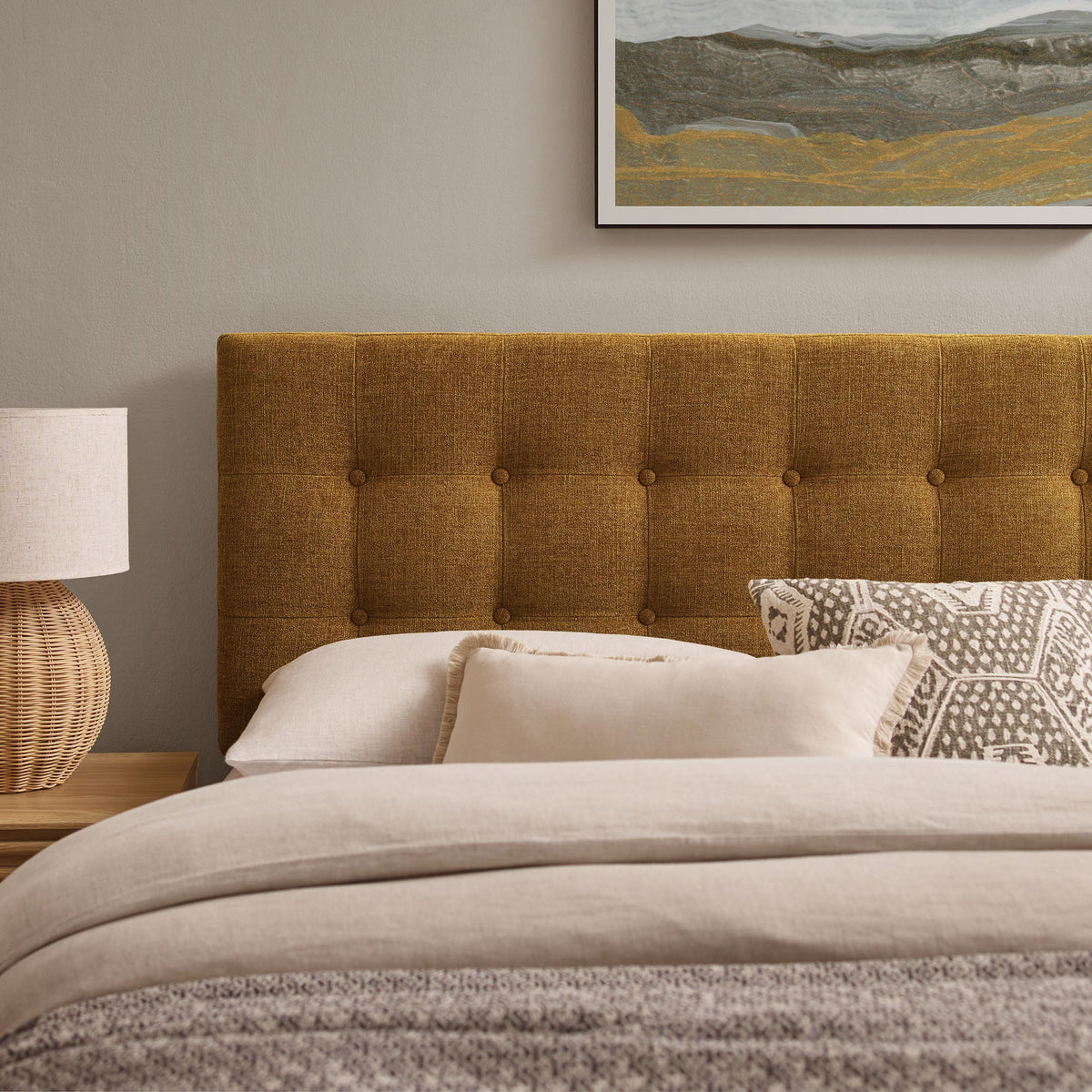 Emily Fabric Upholstered Headboard by Modway in warm brown tufted fabric with button tufting on Tampa Home & Garden Store