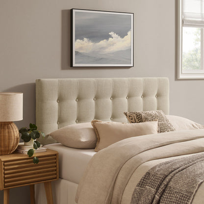 Emily Fabric Upholstered Headboard by Modway, beige tufted headboard in a neutral bedroom on Tampa Home & Garden Store