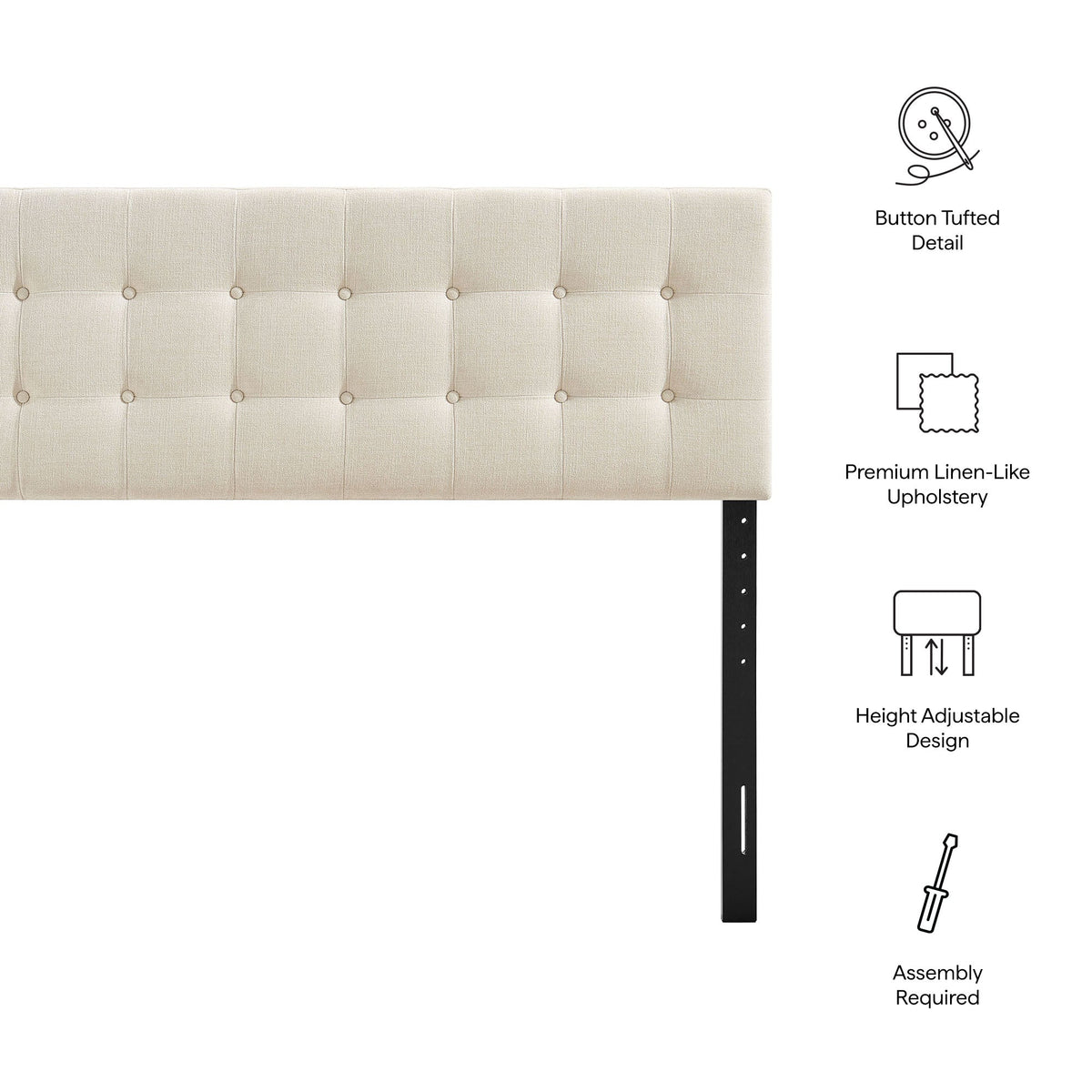 Emily Fabric Upholstered Headboard in beige linen-like fabric with button tufting on Tampa Home & Garden Store