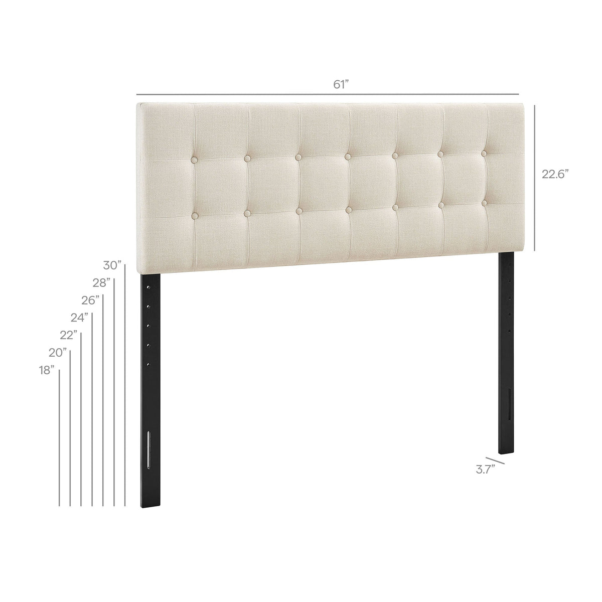 Emily Fabric Upholstered Headboard by Modway, beige tufted headboard on black metal legs on Tampa Home & Garden Store